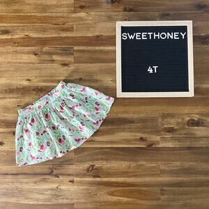 SweetHoney Garden Skirt Sweet Cream Green Red Floral Linen Holiday Girls 4T